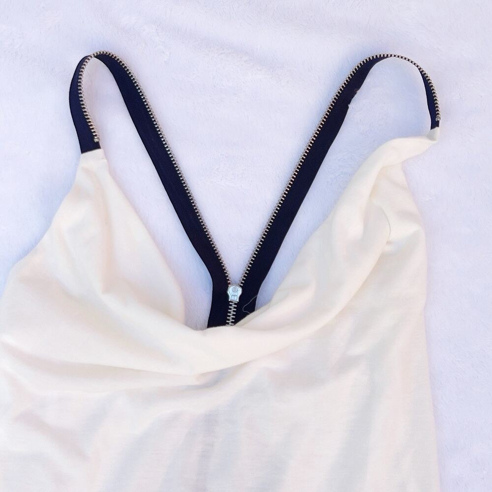 Miley Cyrus & Max Azria Cream Cowl Neck Zip Strap Tank Top Size S Y2K - Picture 2 of 10